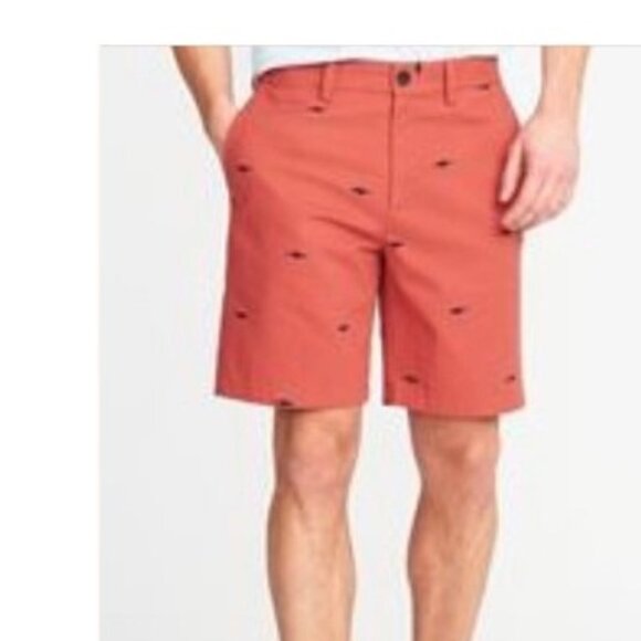 EUC Old Navy Ultimate Slim Vintage Shorts  Size 38 Burnt Orange Shark Print - Picture 3 of 7